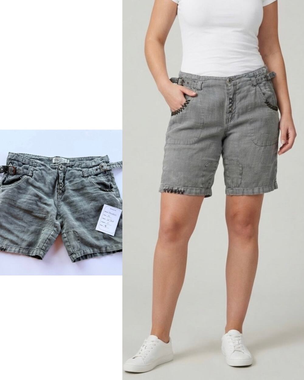 Grey linen y2k cargo shorts Monoreno size Medium